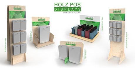 Green POS Displays Serie / Holzdisplays / Holz Theken Displays / Holz Boden Displays / Holz Präsentationstabletts