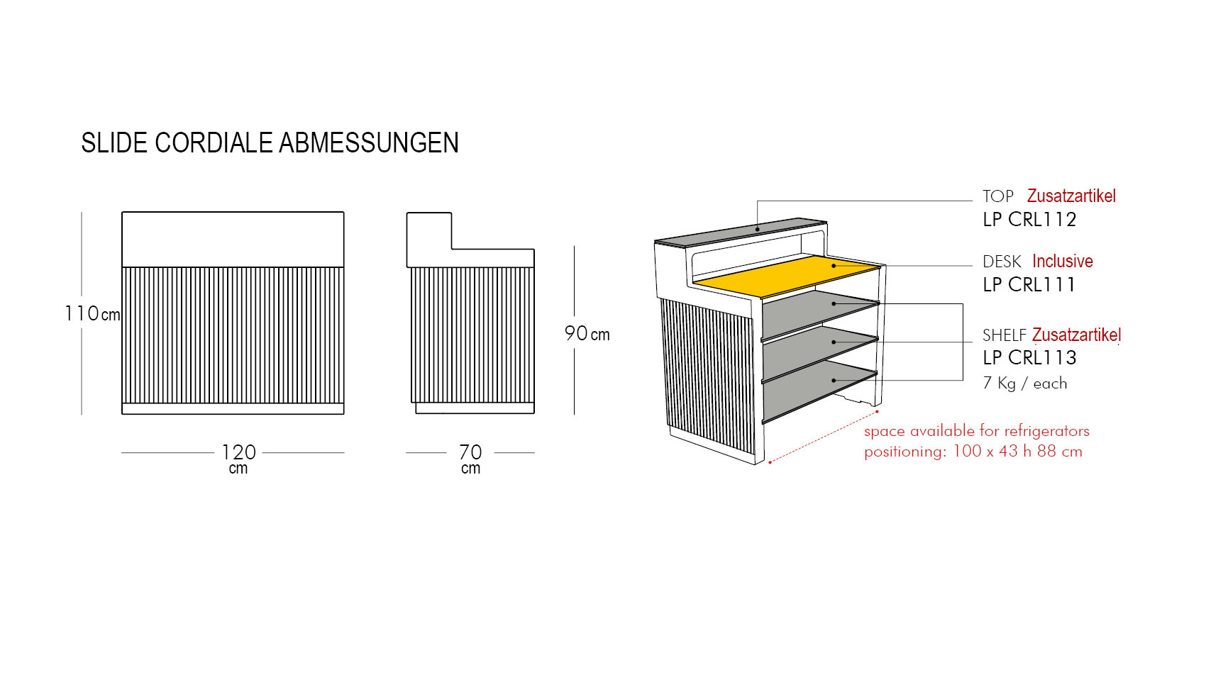 Slide CORDIALE BAR | LED-BAR | Leuchttheke | Roberto Paoli | Abmessungen