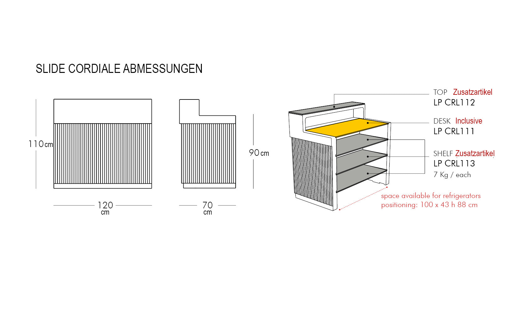 Slide CORDIALE BAR | LED-BAR | Leuchttheke | Roberto Paoli | Abmessungen
