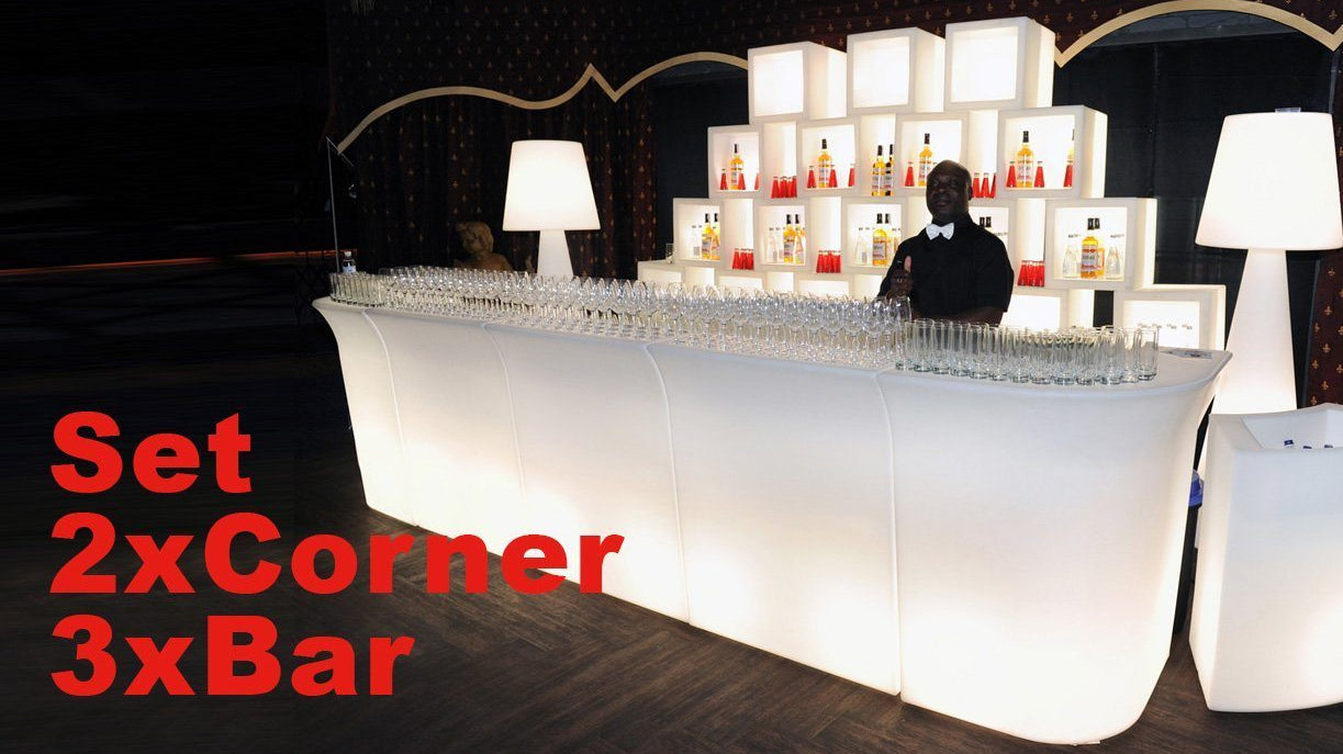 Set Slide Jumbo Leuchttheke Eventtheke 2x JUMBO CORNER + 3x JUMBO BAR | LED Theke | brandamba.com