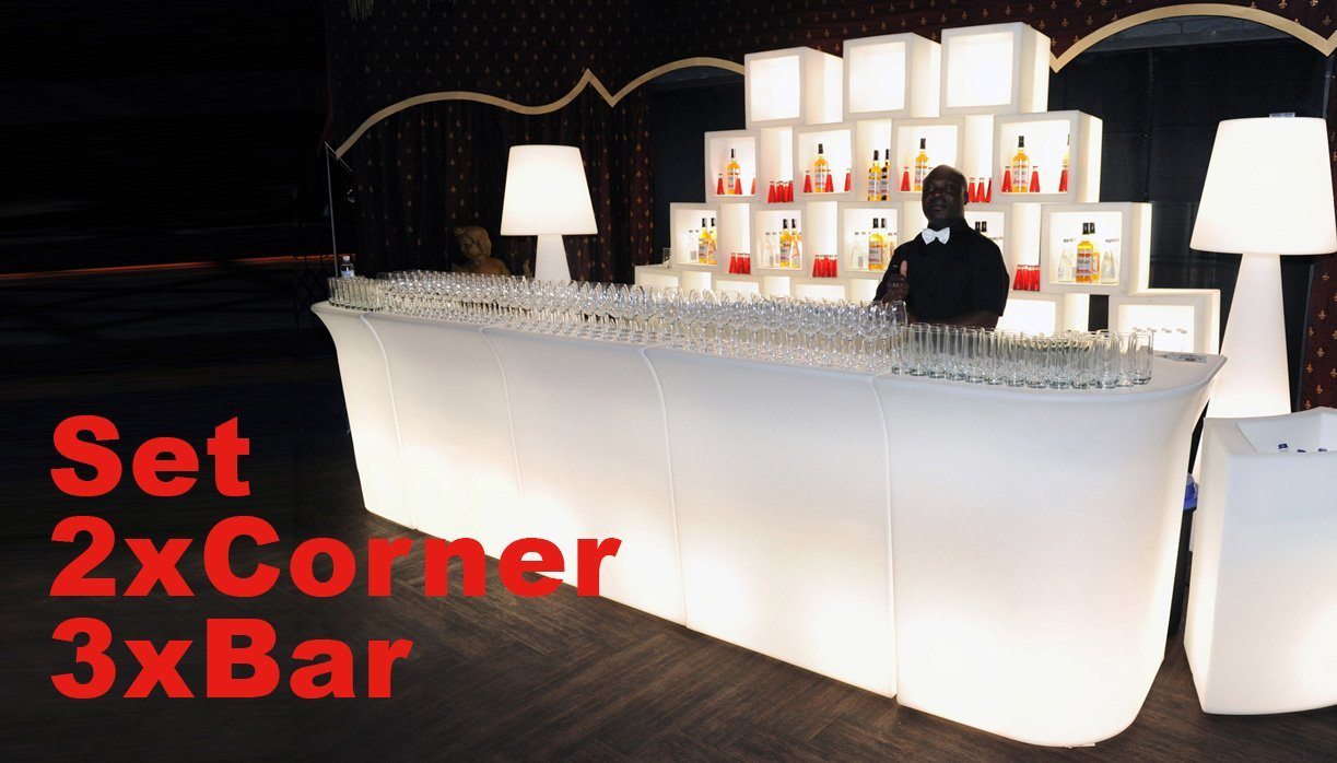 Set Slide Jumbo Leuchttheke Eventtheke 2x JUMBO CORNER + 3x JUMBO BAR | LED Theke | brandamba.com