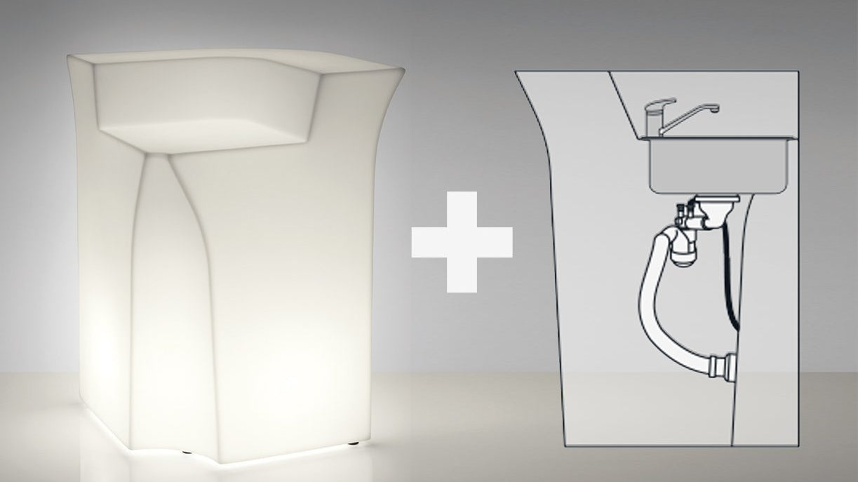 Slide JUMBO CORNER Leuchttheke + Spülbecken SINK | LED Theke | brandamba.com