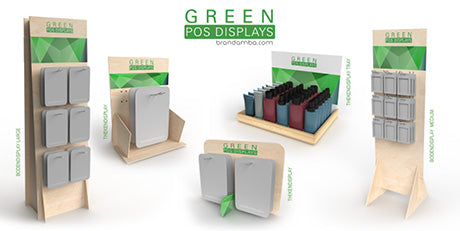 Green POS Displays Serie / Holzdisplays / Holz Theken Displays / Holz Boden Displays / Holz Präsentationstabletts